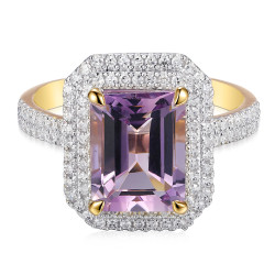 Pierścionek z ametystem 2,85 ct i diamentami 0,43 ct, złoto 585