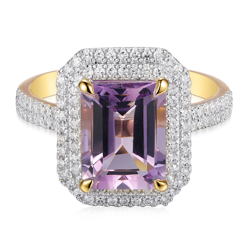 Pierścionek z ametystem 2,85 ct i diamentami 0,43 ct, złoto 585
