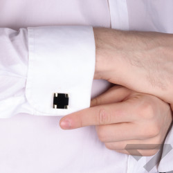 Spinki do mankietów ze stali w kolorze złoty z czarnym agatem