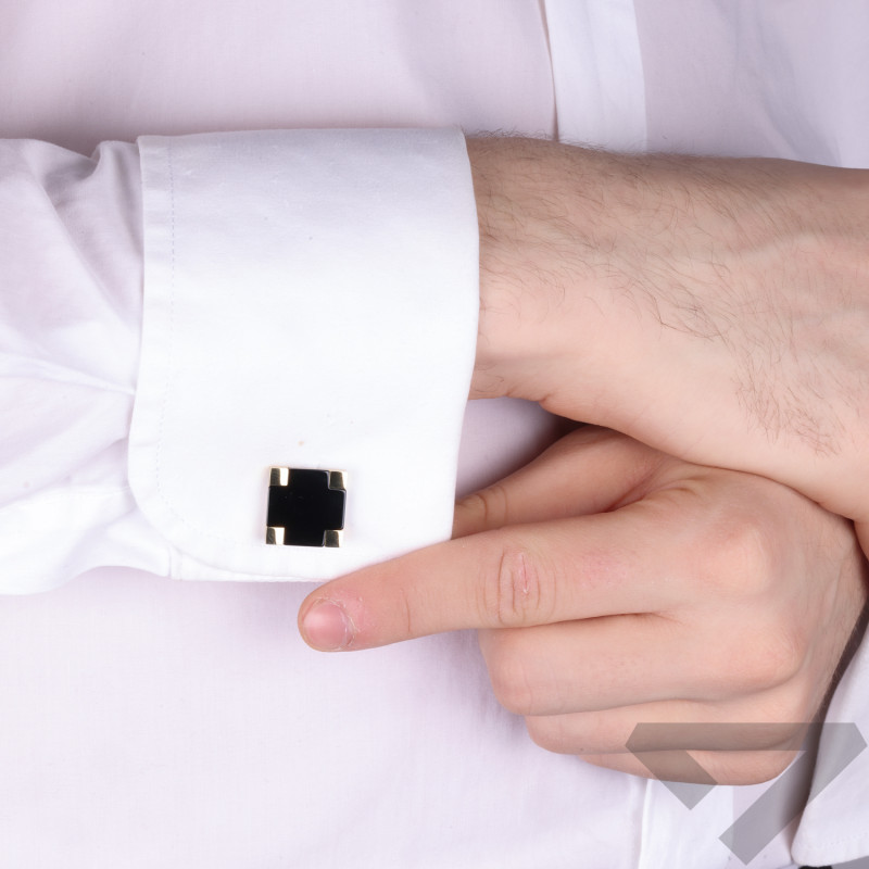 Spinki do mankietów ze stali w kolorze złoty z czarnym agatem