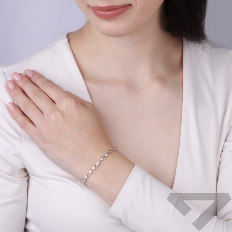 Bransoletka z serduszkami ramka i cyrkoniami, srebro 925