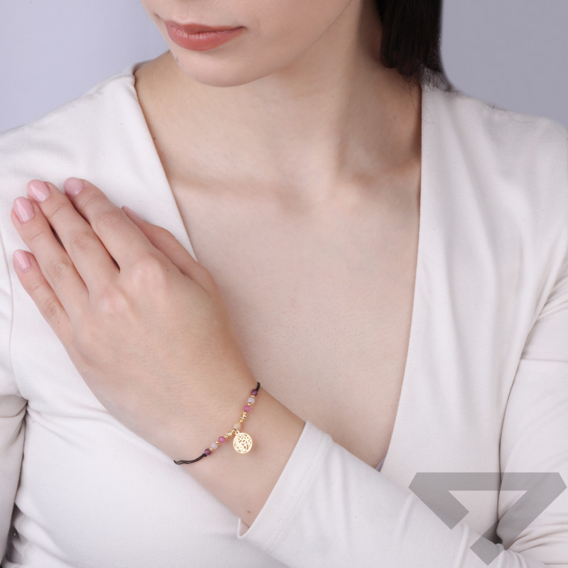 Bransoletka sznurkowa z turmalinami, srebro 925 koloru złotego