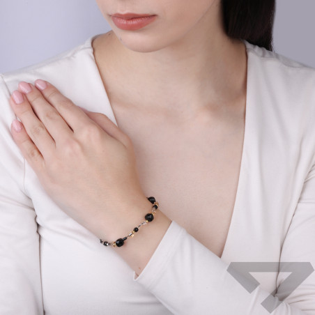 Bransoletka sznurkowa ze spinelami, agatami i kryształkami Swarovski, srebro 925 koloru złotego