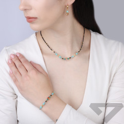 Bransoletka z amazonitem, spinelami i kryształkami Swarovski, emelanty koloru złotego ze srebra 925