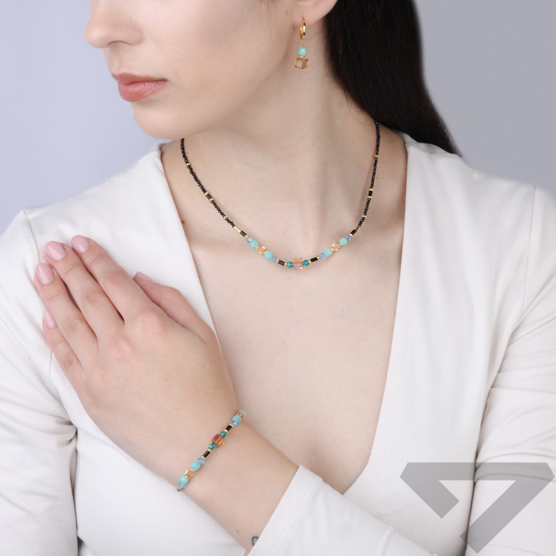 Bransoletka z amazonitem, spinelami i kryształkami Swarovski, emelanty koloru złotego ze srebra 925