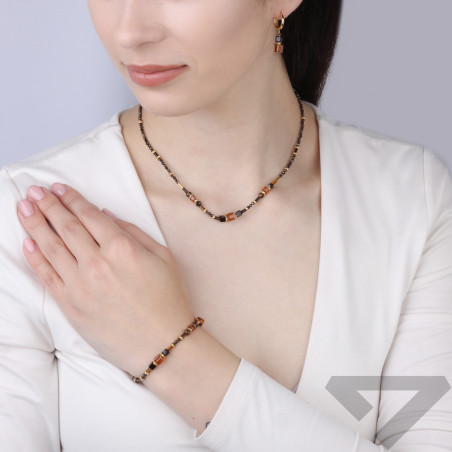 Naszyjnik z tygrysim okiem, bronzytem i kryształkami Swarovski, srebro 925 koloru złotego