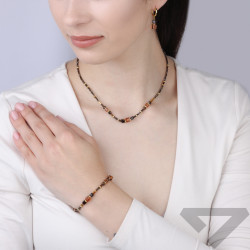 Bransoletka z tygrysim okiem i bronzytem oraz kryształkami Swarovski, srebro 925 koloru złotego