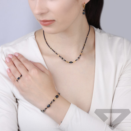 Naszyjnik z kamieniami noc Kairu, agatami i kryształkami Swarovski, srebro 925 koloru złotego