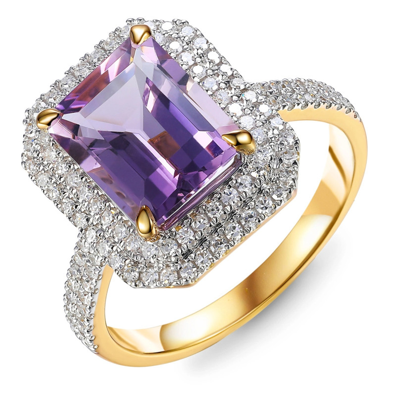 Pierścionek z ametystem 2,85 ct i diamentami 0,43 ct, złoto 585