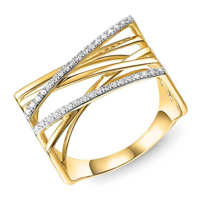 Pierścionek złoty Line z diamentami 0,13 ct, złoto 585