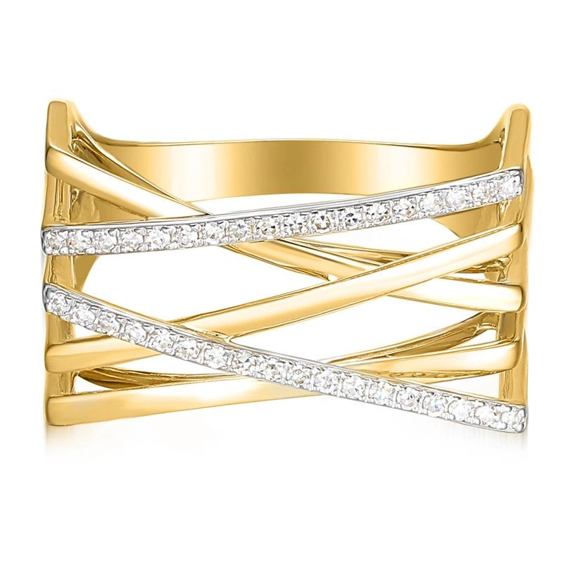 Pierścionek złoty Line z diamentami 0,13 ct, złoto 585