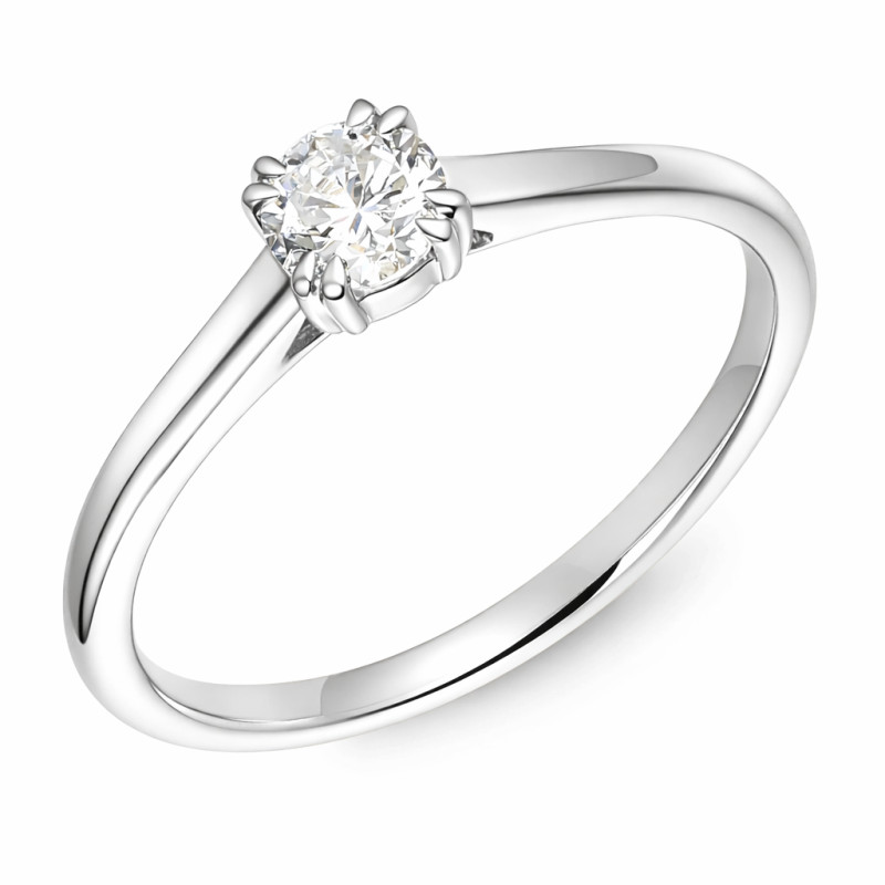 Pierścionek Soliter z diamentem laboratoryjnym 0,32 ct, białe złoto 585