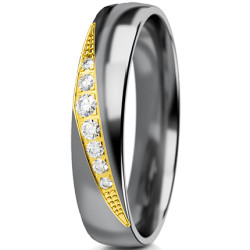 Obrączka półokrągła 5mm Tantal + Złoto próba 585, Diamenty 0,09 ct