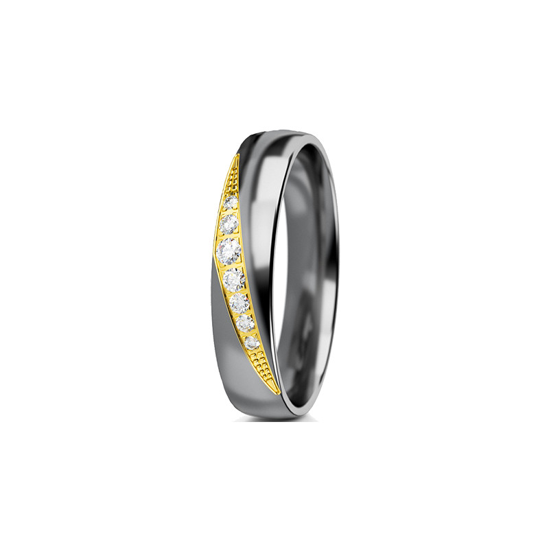 Obrączka półokrągła 5mm Tantal + Złoto próba 585, Diamenty 0,09 ct