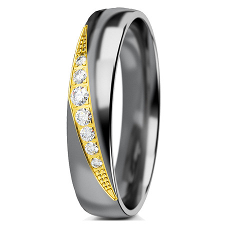 Obrączka półokrągła 5mm Tantal + Złoto próba 585, Diamenty 0,09 ct