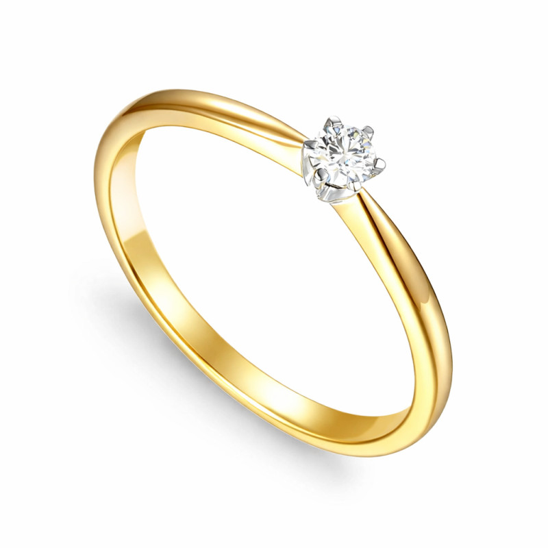 Pierścionek Soliter z brylantem 0,15 ct, złoto 585