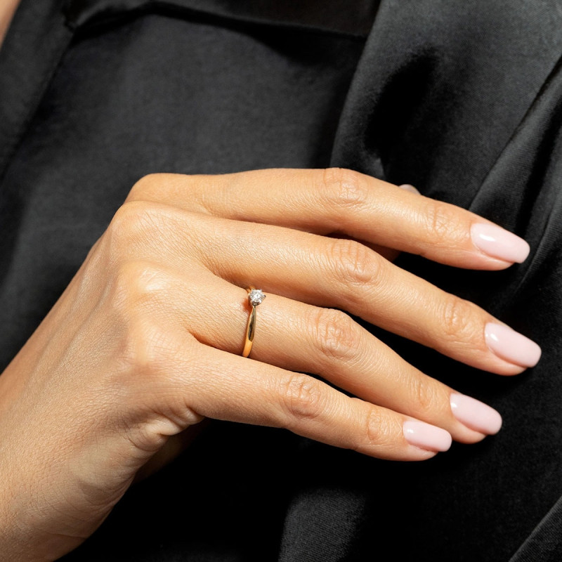 Pierścionek Soliter z brylantem 0,15 ct, złoto 585