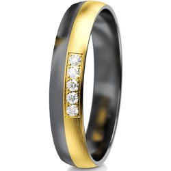 Obrączka półokrągła 4,5mm Tantal + Złoto próba 585, Diamenty 0,05 ct