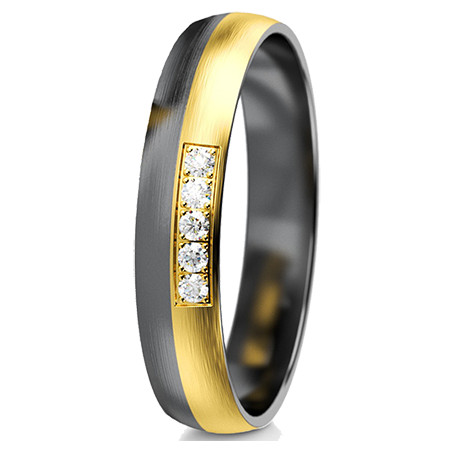Obrączka półokrągła 4,5mm Tantal + Złoto próba 585, Diamenty 0,05 ct