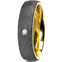 Obrączka półokrągła 5mm Tantal + Złoto próba 585, Diament 0,02 ct