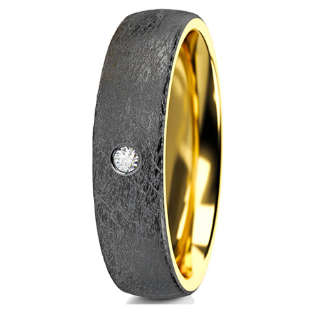 Obrączka półokrągła 5mm Tantal + Złoto próba 585, Diament 0,02 ct