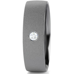 Obrączka półokrągła matowana 6mm Tantal - Diament 0,03 ct