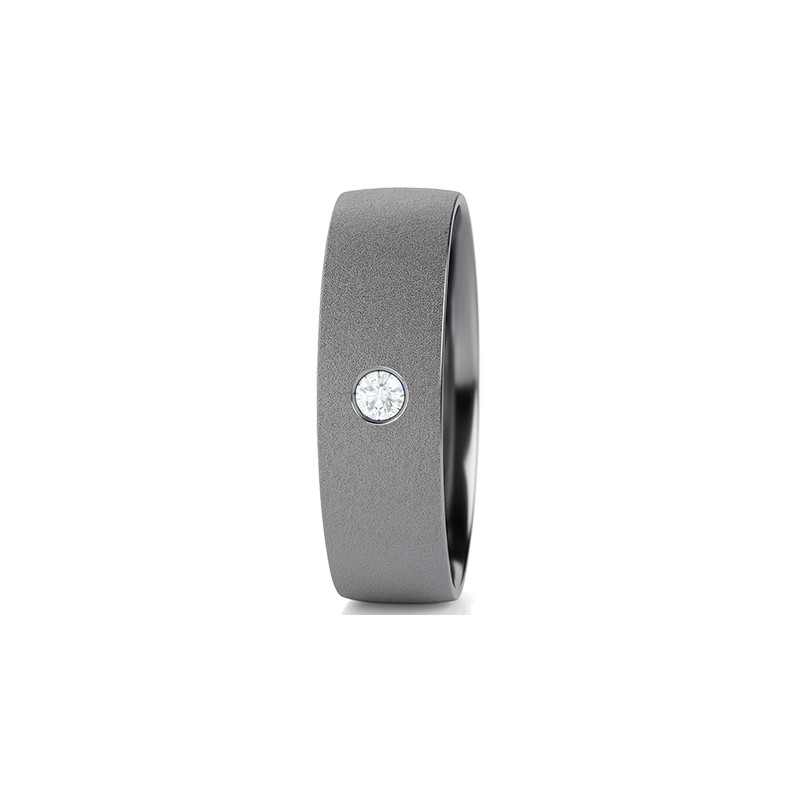 Obrączka półokrągła matowana 6mm Tantal - Diament 0,03 ct