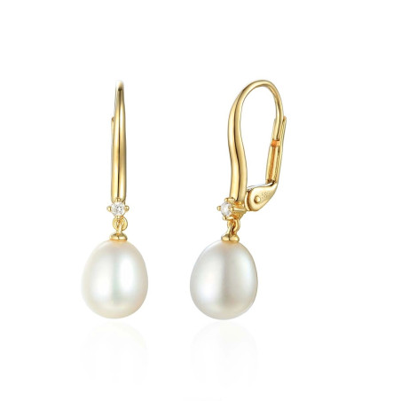 Kolczyki wiszące z perłą i diamentami 0,05 ct, złoto 585