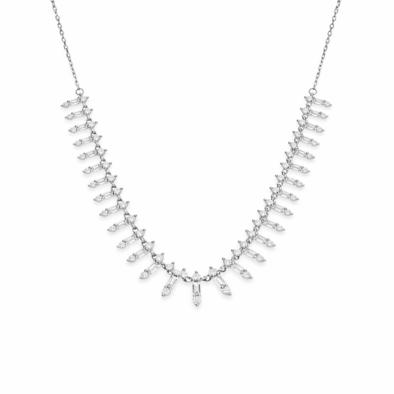 Naszyjnik srebrny z cyrkoniami o szlifie bagieta