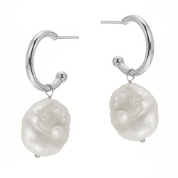 Kolczyki srebrne 925 koło otwarte z barokową perłą