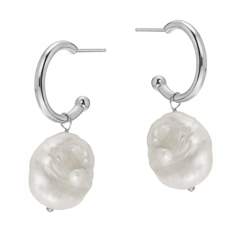 Kolczyki srebrne 925 koło otwarte z barokową perłą
