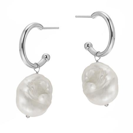 Kolczyki srebrne 925 koło otwarte z barokową perłą