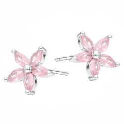 Kolczyki kwiatki cyrkonia jasno różowa, srebro 925