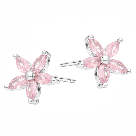 Kolczyki kwiatki cyrkonia jasno różowa, srebro 925
