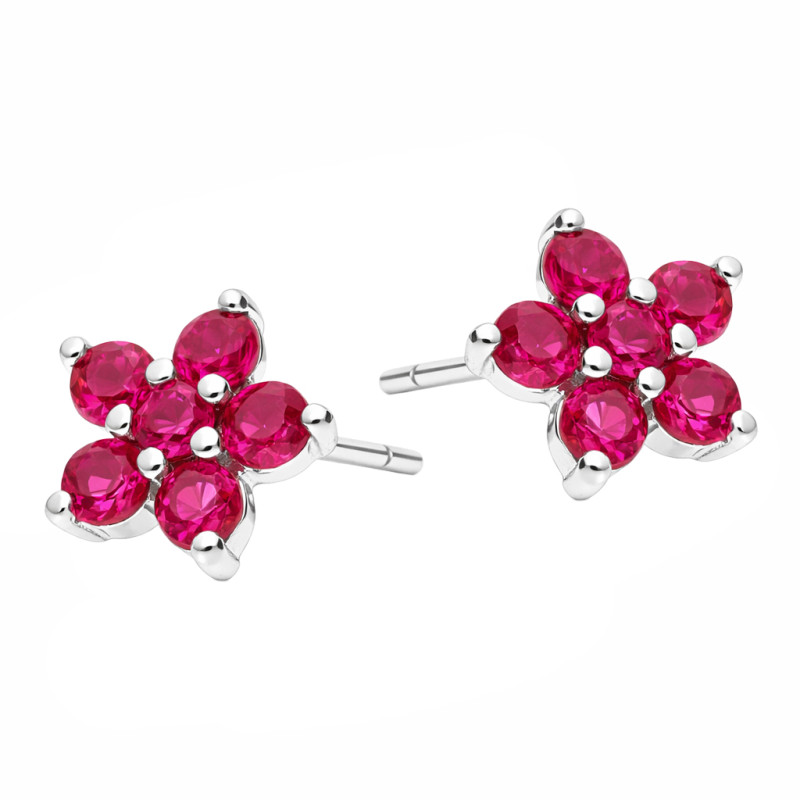 Kolczyki srebrne cyrkonie ciemno różowe, srebro 925