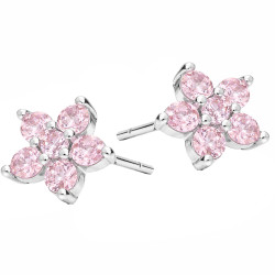 Kolczyki kwiatki z różową cyrkonią, srebro 925
