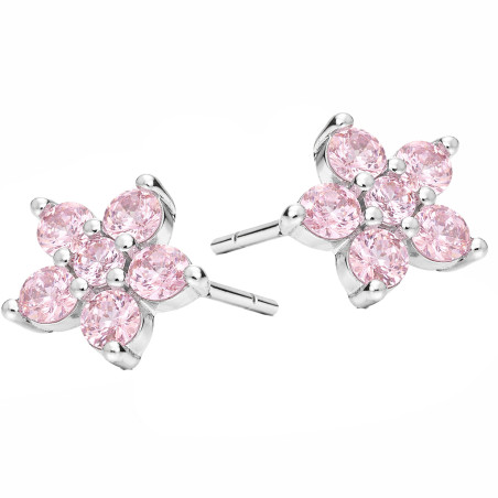 Kolczyki kwiatki z różową cyrkonią, srebro 925
