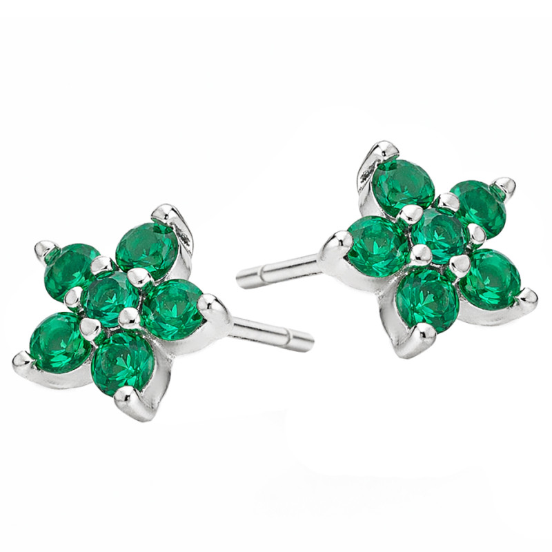 Kolczyki kwiatuszki z cyrkonią zieloną, srebro próby 925