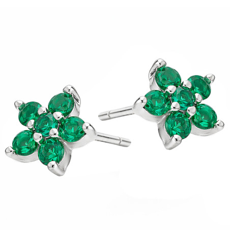 Kolczyki kwiatuszki z cyrkonią zieloną, srebro próby 925