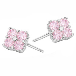 Kolczyki koniczynki z cyrkoniami jasno różowymi, srebro 925