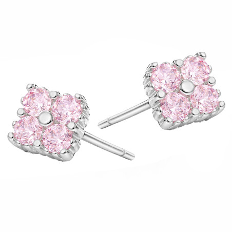 Kolczyki koniczynki z cyrkoniami jasno różowymi, srebro 925