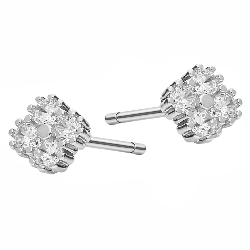 Kolczyki koniczynki z cyrkoniami białymi, srebro 925