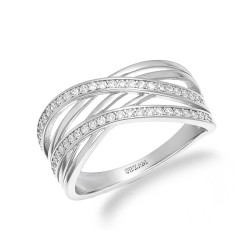 Pierścionek srebrny przeplatane fale gładkie i z cyrkoniami, srebro 925