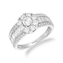 Pierścionek srebrny z bagietami i cyrkoniami, srebro 925