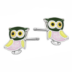 Kolczyki dla dziecka emaliowana sowa, srebro 925