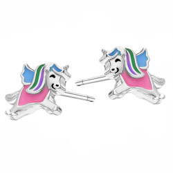 Kolczyki dla dziecka emaliowany jednorożec, srebro 925