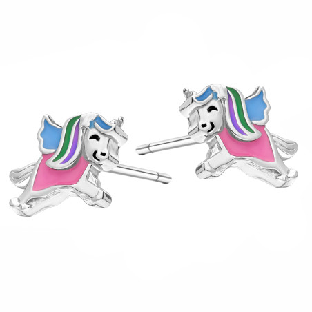 Kolczyki dla dziecka emaliowany jednorożec, srebro 925
