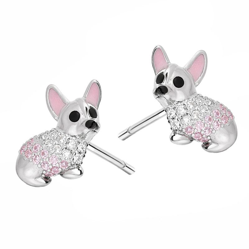 Kolczyki dla dziecka piesek z cyrkoniami, srebro 925