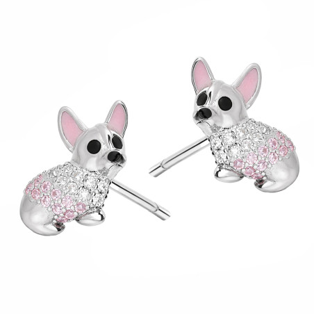 Kolczyki dla dziecka piesek z cyrkoniami, srebro 925