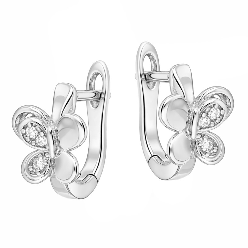 Kolczyki dla dziecka przecinki z motylkiem, srebro 925